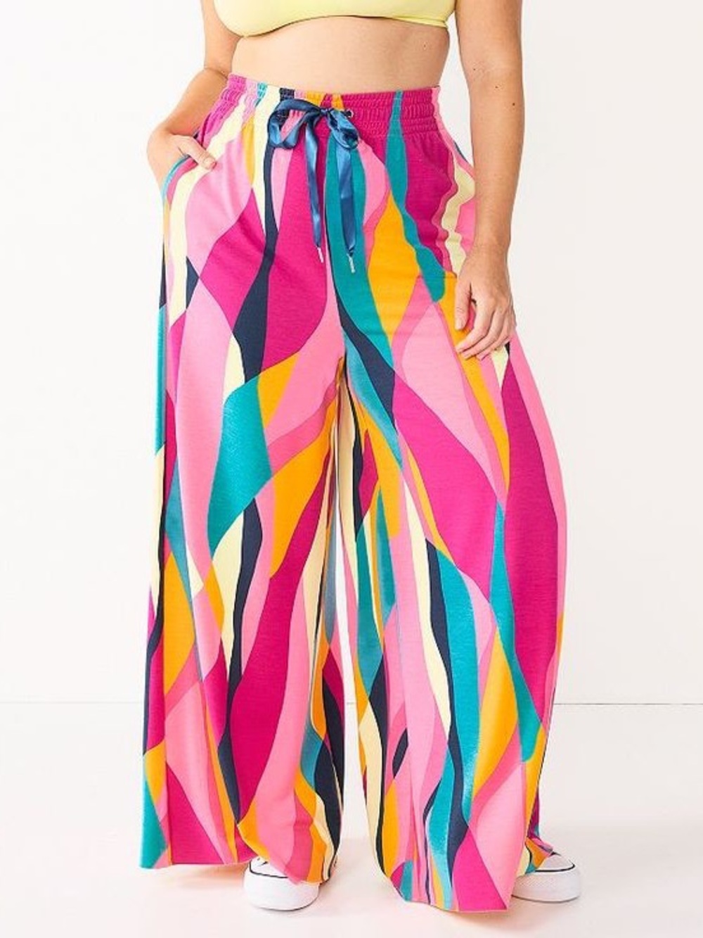 Tek Gear Multicolor Wide-Leg High Rise Drawstring Pants